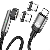 【3点セット】1Mケーブル 1本 / type-c端子 2個 ローテーション 首振り式 3in1 高速充電ケーブル スイング式 データ転送 磁石 マグネット式ケーブル 1ｍ 100W PD 27W QC18W アンドロイド スマホ タブレット type-c タイプc 急速充電 断線防止 (T0225-1M-typec)
