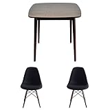 【3点セット】北欧ダイニングテーブル ウッド(幅75cm)&DSW ファブリック ダイニング 3点セット ダークブラウン ブラック