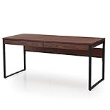 LOWYA （ロウヤ） パソコンデスク デスク 机 引き出し2杯付き 天然木板 木製 ビンテージ風 幅160cm ブラウン 新生活