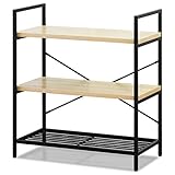 ottostyle.jp アイアンシェルフ 3段 【オーク】 ディスプレイ ラック 収納棚 ハニカム構造 スチールフレーム 木目調 アジャスター付