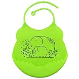 Tovadoo ベビー 食事用エプロン シリコーン製 防水 水洗い簡単 バンド調整可 緑 象柄 親子 キュート 出産祝い プレゼント 多色 20*20cm