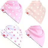 Zippy Fun Bandana Dribble Bibs for Baby Girls and Toddlers (Baby Pink and White set) (Pack of 4)