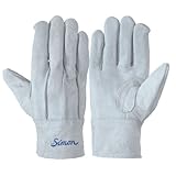 シモン　牛床革手袋【革手袋】（背縫い・床革当て付き・10双入り）《002-107AP・L》