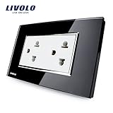 LivoloブラックUS / AU標準USソケット( 15 a )、強化ガラスパネル、AC 110〜220 V、壁Powerpoints withプラグ、c3 C2cus-82