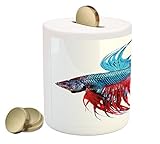 水族館コインボックスBank by lunarable、Fantastic Betta Fish Close Up Dragon Fish with Fringy Tail Tropic Aquati