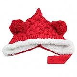 ベビー ダブルボンボン とんがり ニットキャップ  子供  冬 帽子  色選べる (赤い)