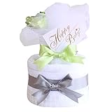 ベビーアルテ 今治 バスタオル付き 2段 おむつケーキ 【おむつ:パンパースSサイズ】グリーン×グレイ