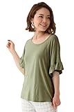 Sweet Mommy マタニティトップス 授乳服 フリルスリーブ 竹繊維 半袖 Tシャツ L カーキ
