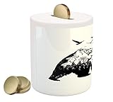 Bear Piggy Bank by Ambesonne、Mammalシルエットwith Mountain Landscape Flying Birds andフォレストWildlifeデザイン、印刷