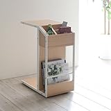 キャスター付き サイドテーブル ソファーテーブル 収納付き 小型 ベッドテーブル ホワイト×ナチュラル