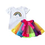 Tovadoo 子供服 ベビー服 女の子 トップス+チュールスカート 春夏 虹柄 虹色 スパンコール 可愛い プレゼント 通学 旅行 海遊び 2-5歳