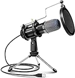 PC マイク USB コンデンサー ELEGIANT マイク 卓上録音 ミュート コンピューター マイク スイッチ付き DSP 黒