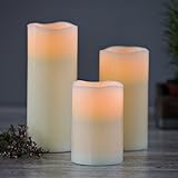 3 Large Meltedエッジ、滑らかなフレイムレスキャンドルアイボリーワックス、さまざまなセット、電池&リモート含ま