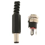 GRALARA交換や修理対応　2.1mm x 5.5mm 　オス+メス　金属パネルソケット　ジャックプラグ　DCコネクタ