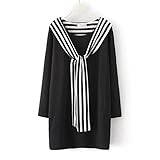 （エムズオム）M,s homme セーラー ボーダータイ ワンピース グレー 長袖 レディース マタニティー (黒, 4XL)