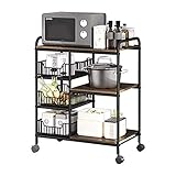 キッチンの棚、多機能キッチン用品フロアスタンディング多層電子レンジストレージラック、カート省スペース、耐荷重80キロ (Color : A)