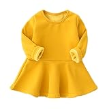 LittleSpring ベビー服 ワンピース 長袖 チュニック フレア スカート 裏起毛 防寒 あったか 秋 冬 子供服 女の子 通園通学 クリスマス プレゼント 記念日 黄色 無地 85