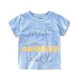 PANCY 子供服 春夏 半袖 Ｔシャツ 男の子 女の子 コットン製 プリントＴシャツ かわいい くま柄(ブルー,110cm)