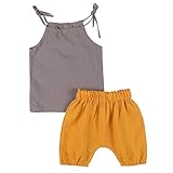 Cutelove 子供服 Tシャツ＆パンツ 上下セット キャミシャツ 上着 タンクトップ 男女兼用 幼児 可愛い 袖なし 綿麻生地 ショートパンツ 夏 カジュアル