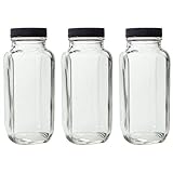 8 oz Clear Thick Plated Glass French Square Empty Bottle Jar with Lid (3 Pack) Perfect for Home Trav