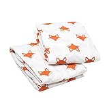 Bacati Playful Fox 2 Piece Crib Fitted Sheet, Orange/Grey