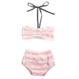 ベビー女の子用2pcs水着ビキニストライプホルターブラトップ+ Bow Bottom水着 カラー: ピンク