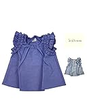 【子供服】 kids zoo (キッズズー) ストライプ・ダンガリー肩フリルチュニック 70cm～95cm W44903