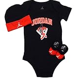 NIKE(ナイキ)エア・ジョーダン 0-6months ブラックxオレンジバッシュエアジョーダン(JUMPMAN)半袖ボディスーツ超豪華3点セット [並行輸入品]