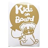 ゴールド（金） 犬 パグ お座り 風船 Kids on board キッズオンボード ステッカー 窓ガラス用シールタイプ 車 戌 干支 動物