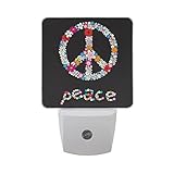 naanle Peace Sign with Flower Wreath Letterシンボルブラック背景オートセンサーLED Dusk to Dawnナイトライトプラグinインドアfor Adult