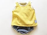 bebe couture(ベベクチュールベビー用品専門店)日本製・ブルマとトップスのセット・黄色ボーダー80cm・コットンダブルガーゼ100％