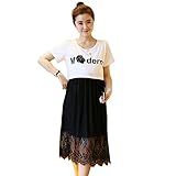 JQ trend レディース マタニティー 授乳服 授乳口 半袖 ボーダー ワンピース フレアスカート 産前 産後 (XL)