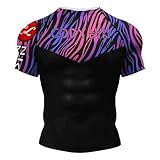 [ORBU] コンプレッション 半袖 メンズ ジム 筋トレ Tシャツ プリント柄 インナー パワーストレッチ アンダー シャツ 吸汗 速乾 通気 ショートスリーブ フィットネス トレーニングウェア 上着（ブラック4（パープル）-L）