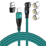 DAIAD USB-C 充電ケーブル マグネット式 9PIN PD 100W対応 5A eMarker データ転送 LED搭載 回転 着脱式 防塵 ナイロン編組 Type-c端子 3個 1m (グリーン)