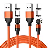 マグネット 磁気充電ケーブル Type-C端子 着脱式 急速充電 防塵磁石 led通電指示 断線防止 などType-C機種対応オレンジ色 (タイプC端子*4個) (2m*2)