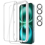 JETech iPhone 16 6.1インチ用 液晶保護フィルム+カメラレンズフィルム ガイド枠付き 強化ガラス製 HDクリア 2枚+2枚セット