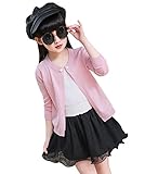 子供服 シンプル 無地 人気カーディガン 女の子 ニット 長袖 セーター 丸首 全5色 (130, ピンク)