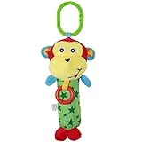 DEHANG ベビーカー用おもちゃ 赤ちゃんの知育玩具 はじめてにぎにぎおもちゃ リンリンラトル - サル