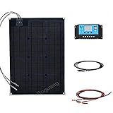 XINPUGUANG 50W 黒 ETFE 単結晶 フレキシブル 基板1枚+ 10A青コントローラ1 + 3M赤黒クリーチライン1セット+ 3MMC4コネクタライン1セット RVヨットチャージ用
