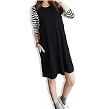 【Blume】マタニティ 長袖 授乳 チュニック ミニ ワンピース レイヤード風 楽ちん フリーサイズ (ブラック)