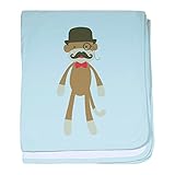 CafePress – Sock Monkey、口ひげとトップハット – スーパーソフトベビー毛布、新生児おくるみ ブルー 084152426125CD2