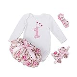 子供ドレス 女の子ワンピース 長袖ロンパースチュチュスカート リボン飾り 4点 セット赤ちゃんの女の子の誕生日パーティーの服 かわいい (１歳, S)