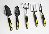 5 Piece Durable Gardening Hand Tool Set - Premium Garden Tools Set (Trowel, Transplanter, Cultivator