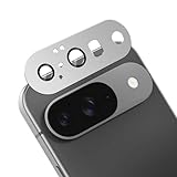 Google Pixel 10 対応 カメラ保護 ガラスフィルム 硬度9H 強化ガラス グーグルピクセル 10 カメラフィルム 衝撃吸収 飛散防止 全面保護 薄型 露出オーバー防止 アルミ合金 カメラカバー 高透過率 自動吸着 気泡ゼロ 汚れ防止 貼り付け簡単 (シルバー)