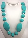 Chewable Teething Necklace for Teething Babies or Nursing Moms. Strand of 14mm Turquoise Beads with 