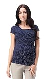 9fashion マタニティトップ SOLANGE II ショートスリーブカシュクールナーシングマタニティトップ サイズXL ダークブルーポルカドット 授乳対応