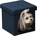 不二貿易(Fujiboeki) ペットハウス 収納スツール 幅30×奥行30×高さ30cm ネイビー ファブリック 折り畳み可能 mini 53703