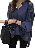 [アスペルシオ] エレガント シャツ きれいめ 長袖 トップス レディース ブラウス プルオーバー ギャザー 可愛い ロングシャツ とろみ オフィス リボン vネック カットソー バルーン フォーマル 着痩せ かわいい 薄手シャツ オーバーサイズ 袖ボリューム シースルー スクール 韓国風 レトロ フリル パフスリーブ ゆるかわ チュニック aライン 就活 フレア袖 スキッパー (L) ネイビー