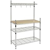 BCPキッチンストレージBakers Rack Chrome & Wood W / Top Shelfパンハンガー調理器具