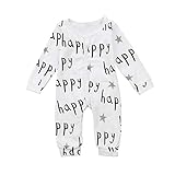 Sylvamorning 英字　ベビー　カバーオール　女の子　男の子ロンパース　幼児　新生児　カバーオール　春秋冬 Happy 星柄　 ベビーパジャマ　0～24ヶ月設定　70　80　90　100 (1